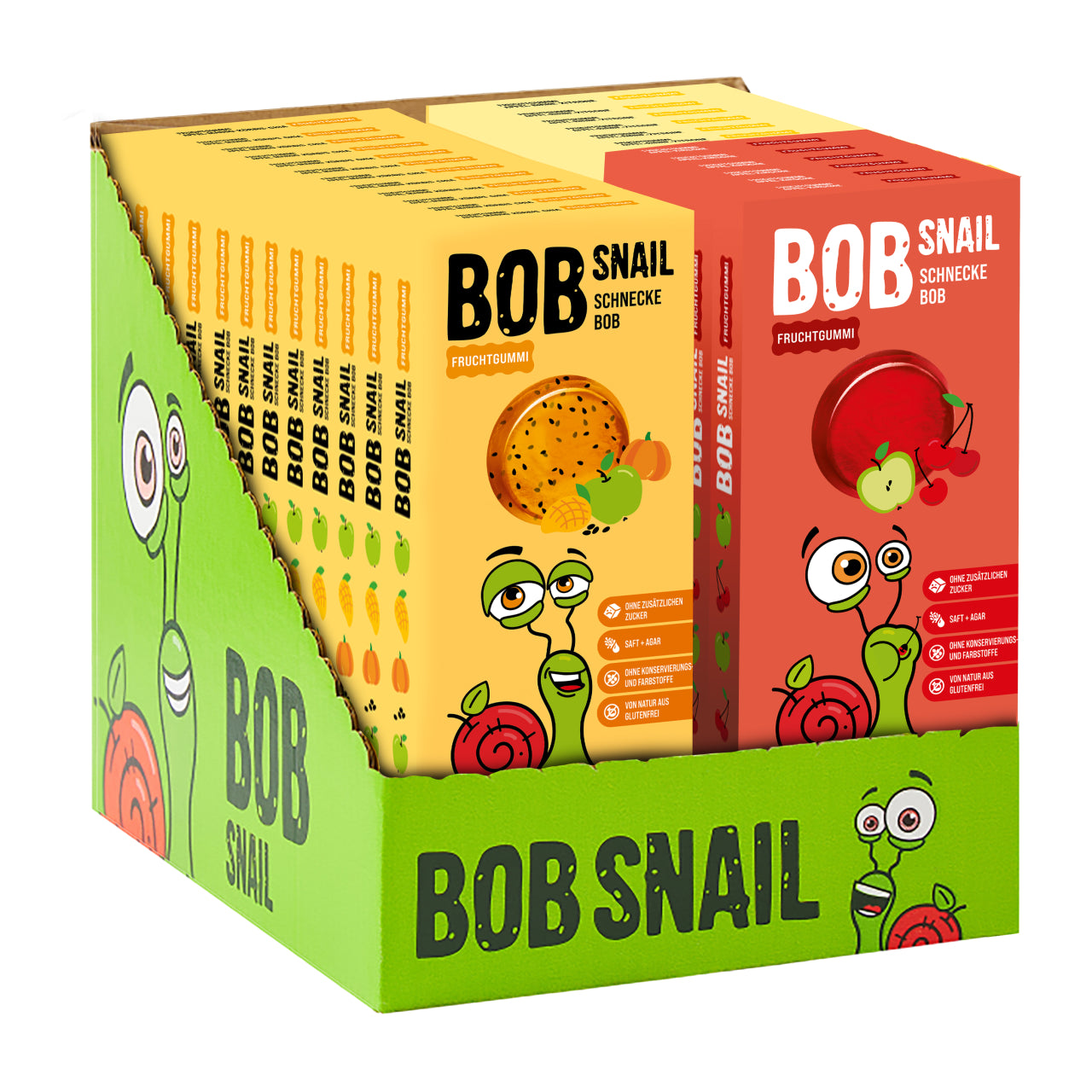 Bob Snail Set 25 - Fruchtgummies 12x27g Apfel-Mango-Kürbis-Chia & je 6x27g Apfel-Kirsche und Apfel-Birne-Zitrone