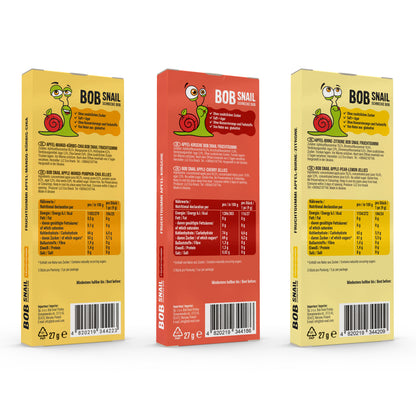 Bob Snail Set 25 - Fruchtgummies 12x27g Apfel-Mango-Kürbis-Chia & je 6x27g Apfel-Kirsche und Apfel-Birne-Zitrone