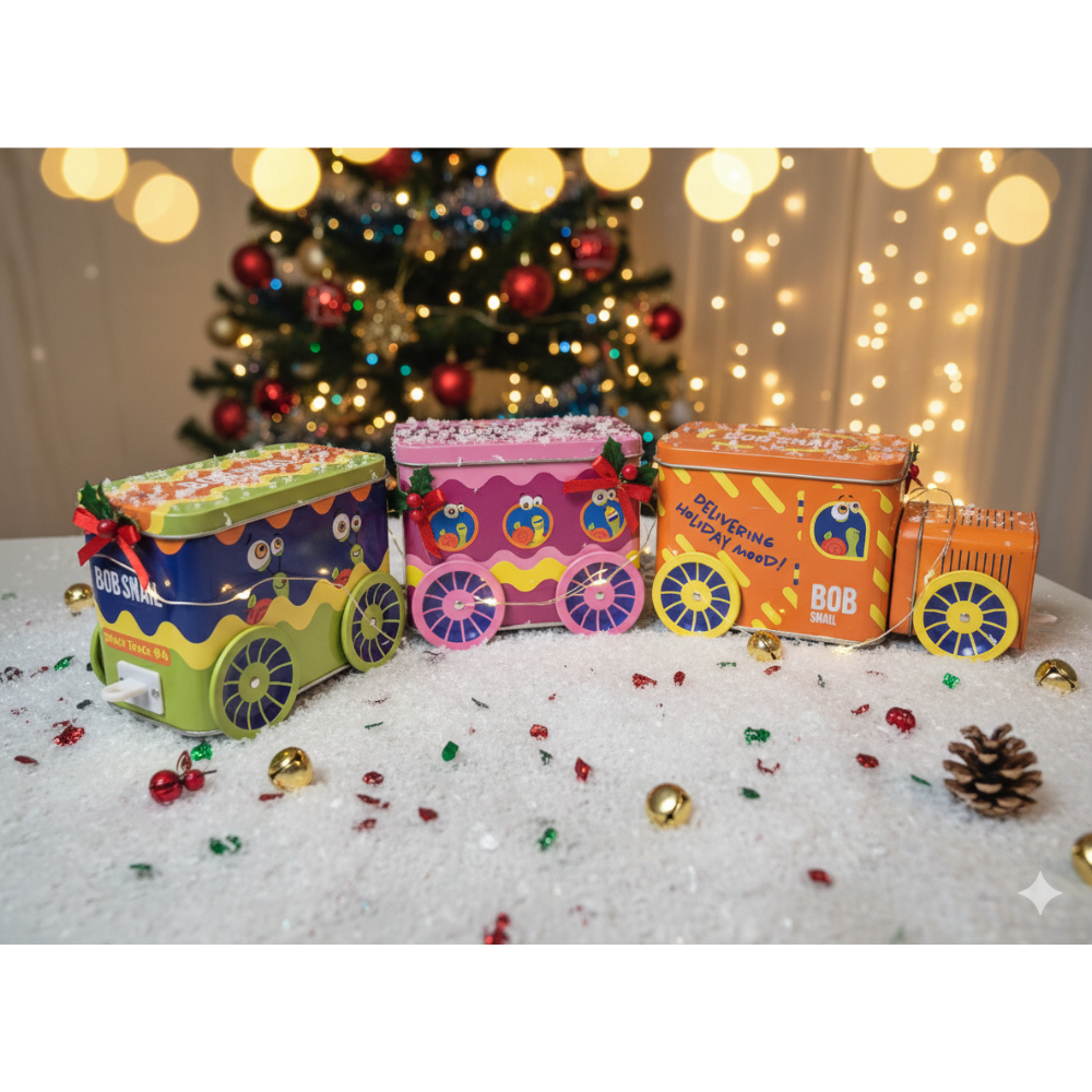 Bob Snail Weihnachtszug – 3-teiliges Fruchtsnack Geschenkbox Set Spielzeug und Stickerpack