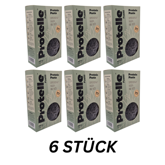 Protelle Vegane Proteinpasta Fusilli 6er Pack | 6x300g | 30% Pflanzliches Eiweiß  | High Protein & Low Carb Nudeln | Vorratspack