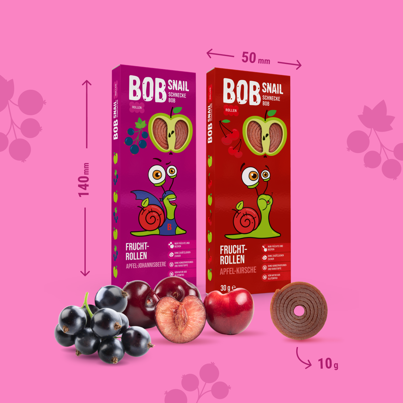 Bob Snail Set 18 - Fruchtrollen je 12 x 30g (Apfel-Kirsche, Apfel-Johannisbeere)