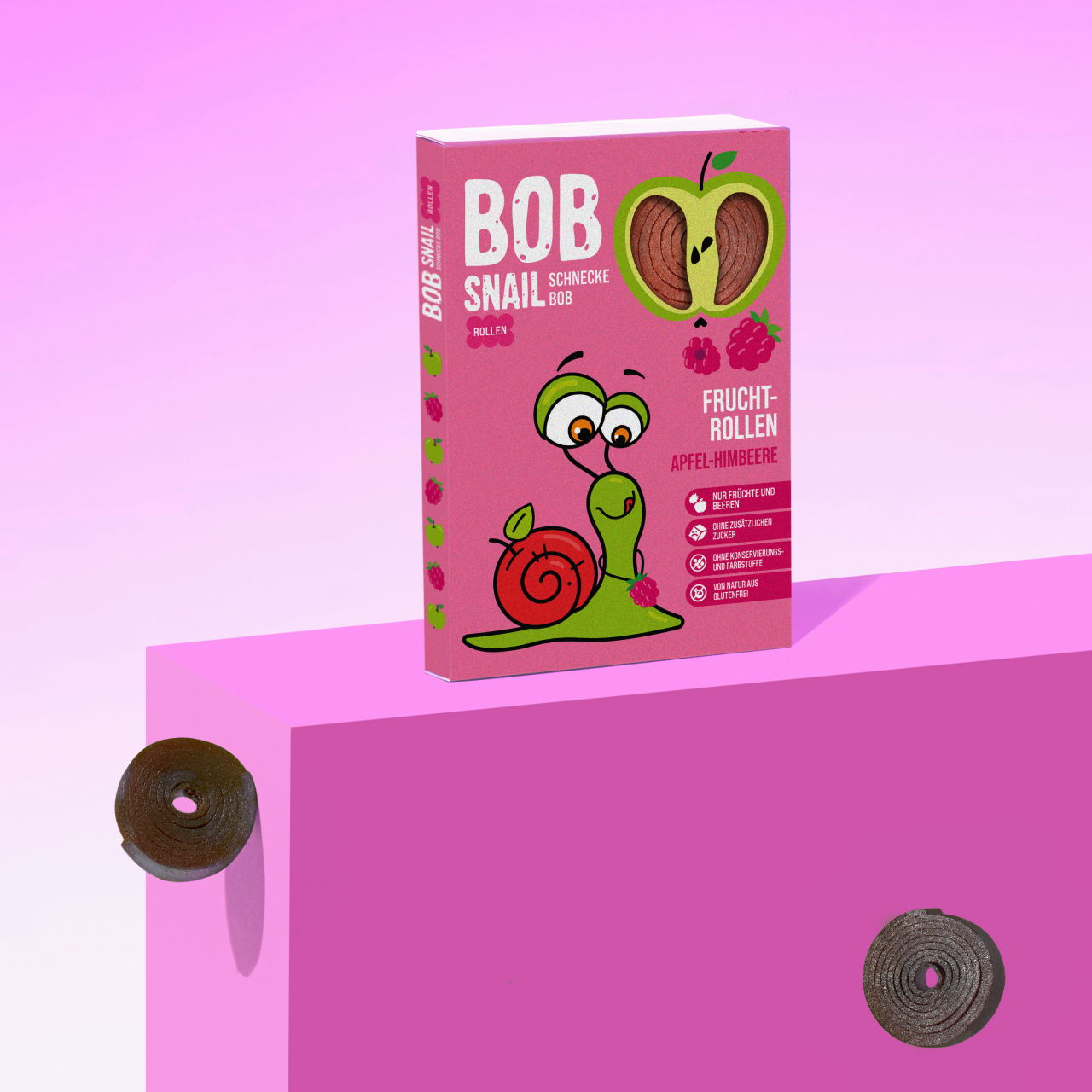 Bob Snail Fruchtrollen Set – Apfel-Birne & Apfel-Himbeere je 10 Fruchtrollen (insgesamt 20 Stück, 60 g) – 100 % Frucht, vegan, ohne Zuckerzusatz