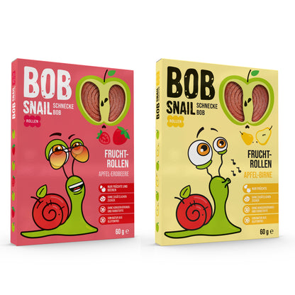 Bob Snail Set 9 - Fruchtrollen je 10x 60g (Apfel-Erdbeere & Apfel-Birne) – 100 % Frucht, vegan, ohne Zuckerzusatz