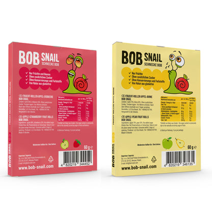 Bob Snail Set 9 - Fruchtrollen je 10x 60g (Apfel-Erdbeere & Apfel-Birne) – 100 % Frucht, vegan, ohne Zuckerzusatz