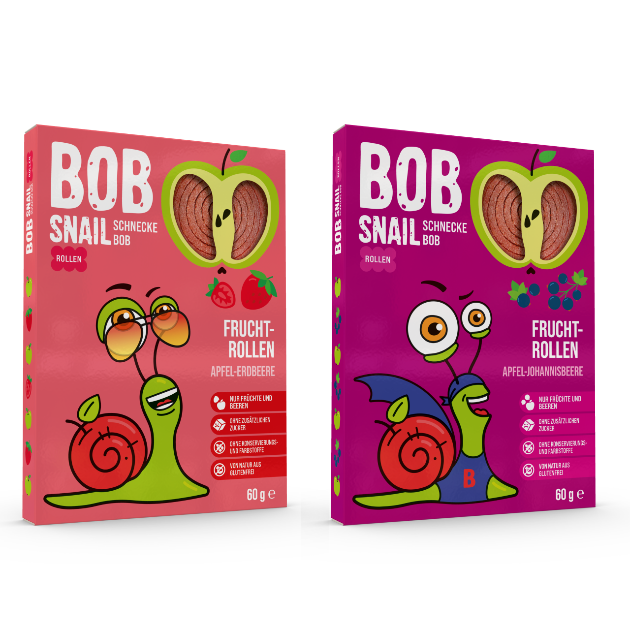 Bob Snail Set 11 - Fruchtrollen je 10 x 60g (Apfel-Erdbeere, Apfel-Johannisbeere)