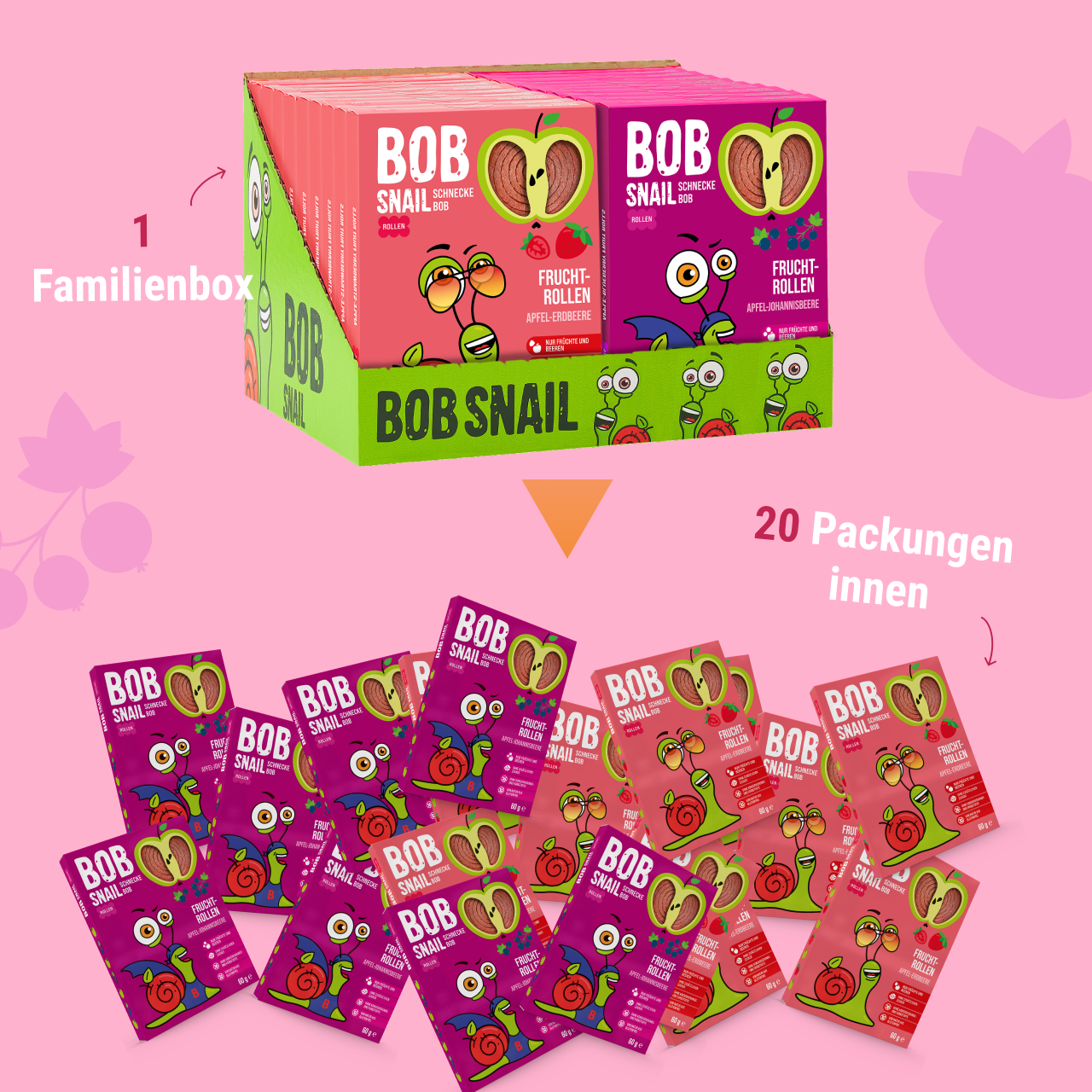 Bob Snail Set 11 - Fruchtrollen je 10 x 60g (Apfel-Erdbeere, Apfel-Johannisbeere)