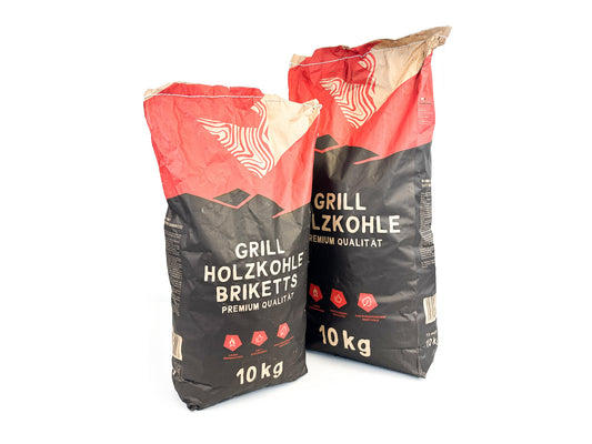 RHINOROCK BBQ Duo Excellence Set – 20 kg (10 kg Grillholzkohlebriketts + 10 kg Holzkohle in Restaurantqualität) – Langanhaltende Hitze & Profi-Grillergebnisse