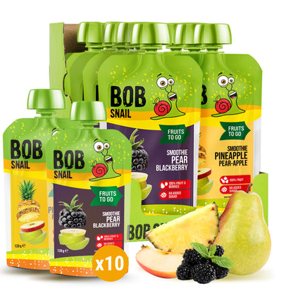 Bob Snail Set 12 - Frucht-Smoothies je 5 x 120g (Birne-Brombeere, Ananas-Birne-Apfel)