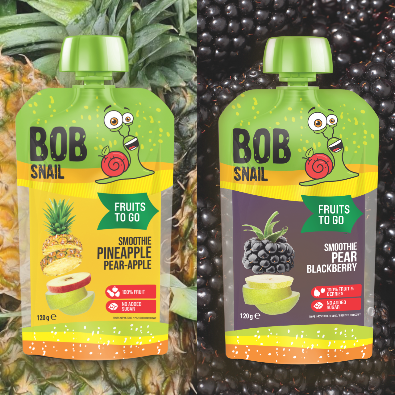 Bob Snail Set 12 - Frucht-Smoothies je 5 x 120g (Birne-Brombeere, Ananas-Birne-Apfel)