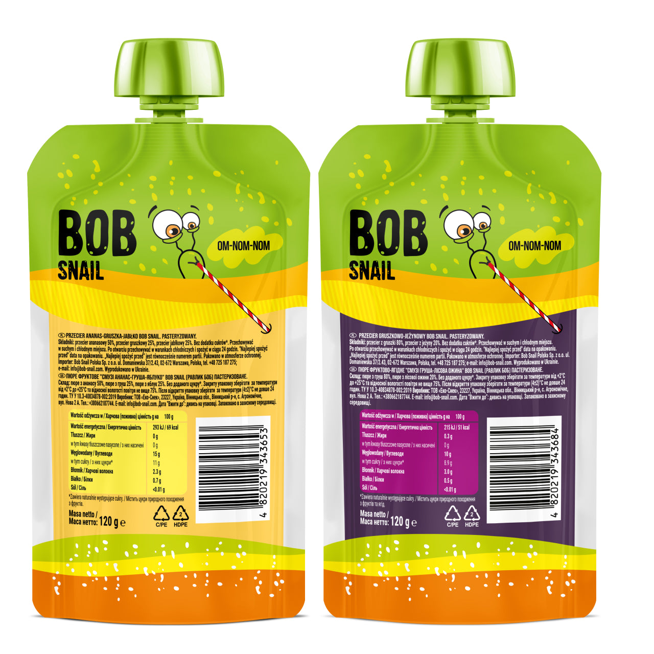 Bob Snail Set 12 - Frucht-Smoothies je 5 x 120g (Birne-Brombeere, Ananas-Birne-Apfel)