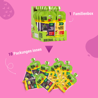 Bob Snail Set 12 - Frucht-Smoothies je 5 x 120g (Birne-Brombeere, Ananas-Birne-Apfel)