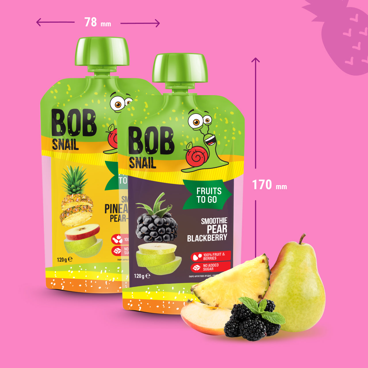 Bob Snail Set 12 - Frucht-Smoothies je 5 x 120g (Birne-Brombeere, Ananas-Birne-Apfel)