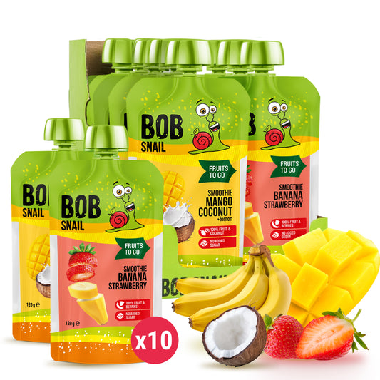 Bob Snail Set 13 - Frucht-Smoothies je 5 x 120g (Banane-Erdbeere, Mango-Kokosnuss)