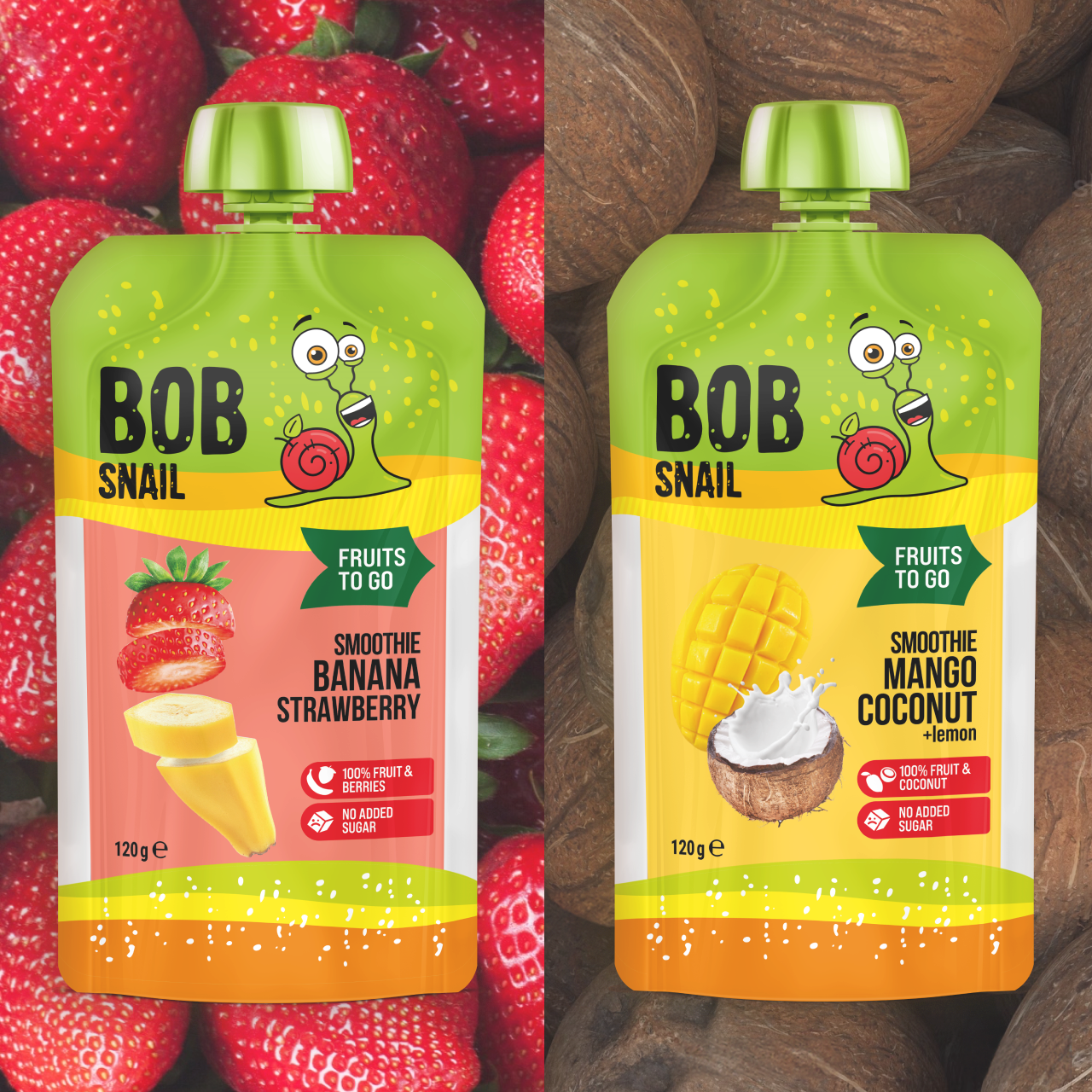 Bob Snail Set 13 - Frucht-Smoothies je 5 x 120g (Banane-Erdbeere, Mango-Kokosnuss)