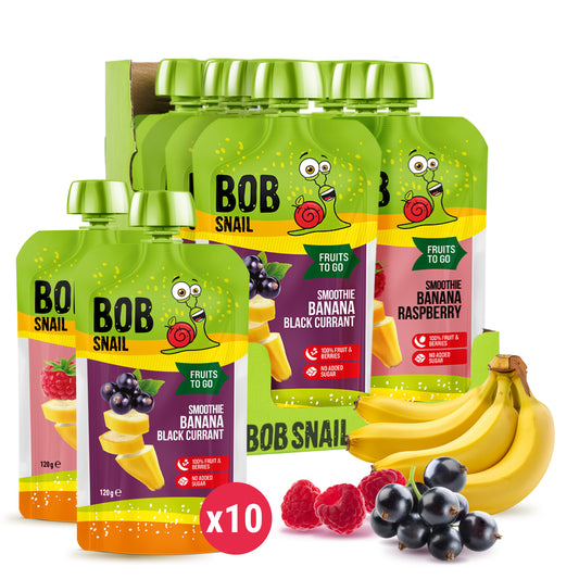 Bob Snail Set 14 - Frucht-Smoothies je 5 x 120g (Banane-Johannisbeere, Banane-Erdbeere)