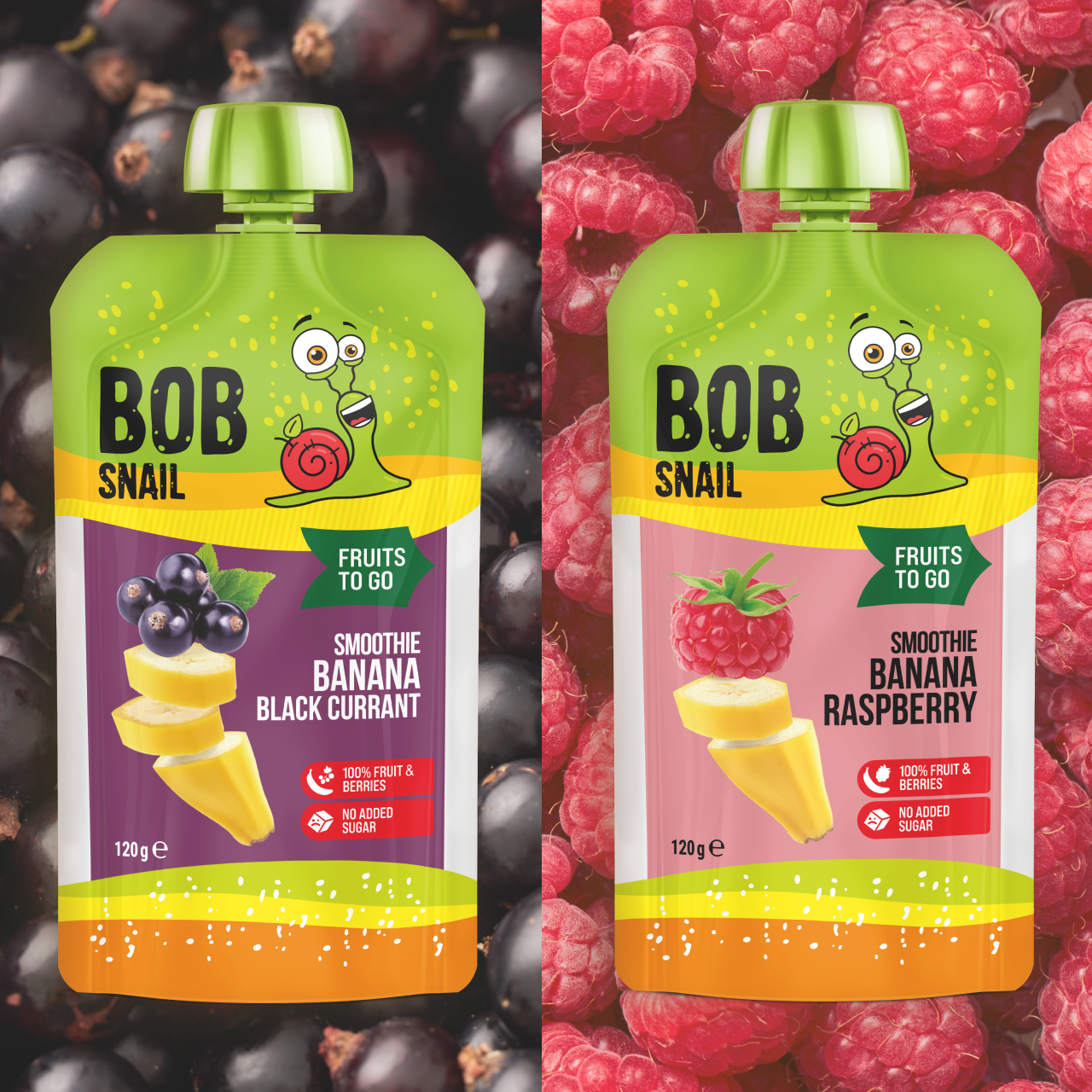 Bob Snail Set 14 - Frucht-Smoothies je 5 x 120g (Banane-Johannisbeere, Banane-Erdbeere)
