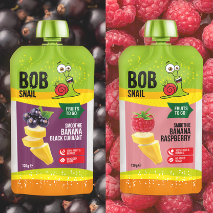 Bob Snail Set 14 - Frucht-Smoothies je 5 x 120g (Banane-Johannisbeere, Banane-Erdbeere)