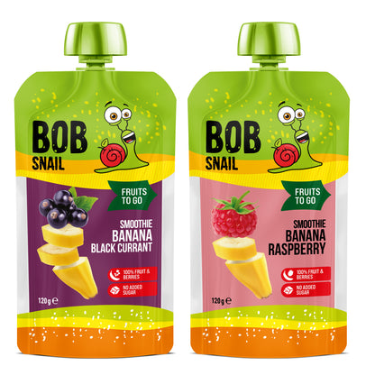 Bob Snail Set 14 - Frucht-Smoothies je 5 x 120g (Banane-Johannisbeere, Banane-Erdbeere)