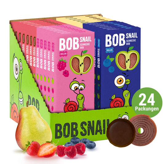 Bob Snail Set 5 – Fruchtrollen & Fruchtcrush je 6 x 30 g (Rollen: Apfel-Himbeere, Apfel-Heidelbeere | Crush: Apfel-Erdbeere, Apfel-Birne)