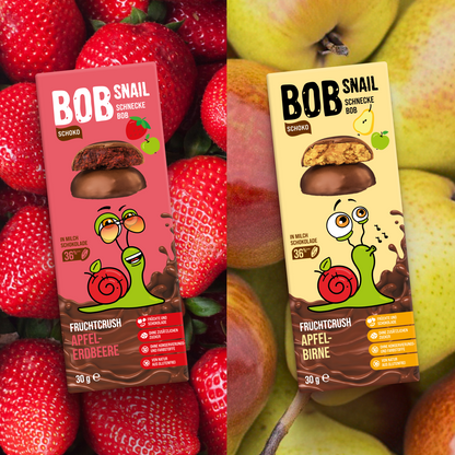 Bob Snail Set 5 – Fruchtrollen & Fruchtcrush je 6 x 30g (Rollen: Apfel-Himbeere, Apfel-Heidelbeere | Crush: Apfel-Erdbeere, Apfel-Birne)