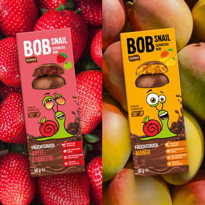 Bob Snail Set 6 – Fruchtrollen & Fruchtcrush je 6 x 30g (Rollen: Apfel-Heidelbeere, Apfel-Himbeere | Crush: Apfel-Himbeere, Mango)