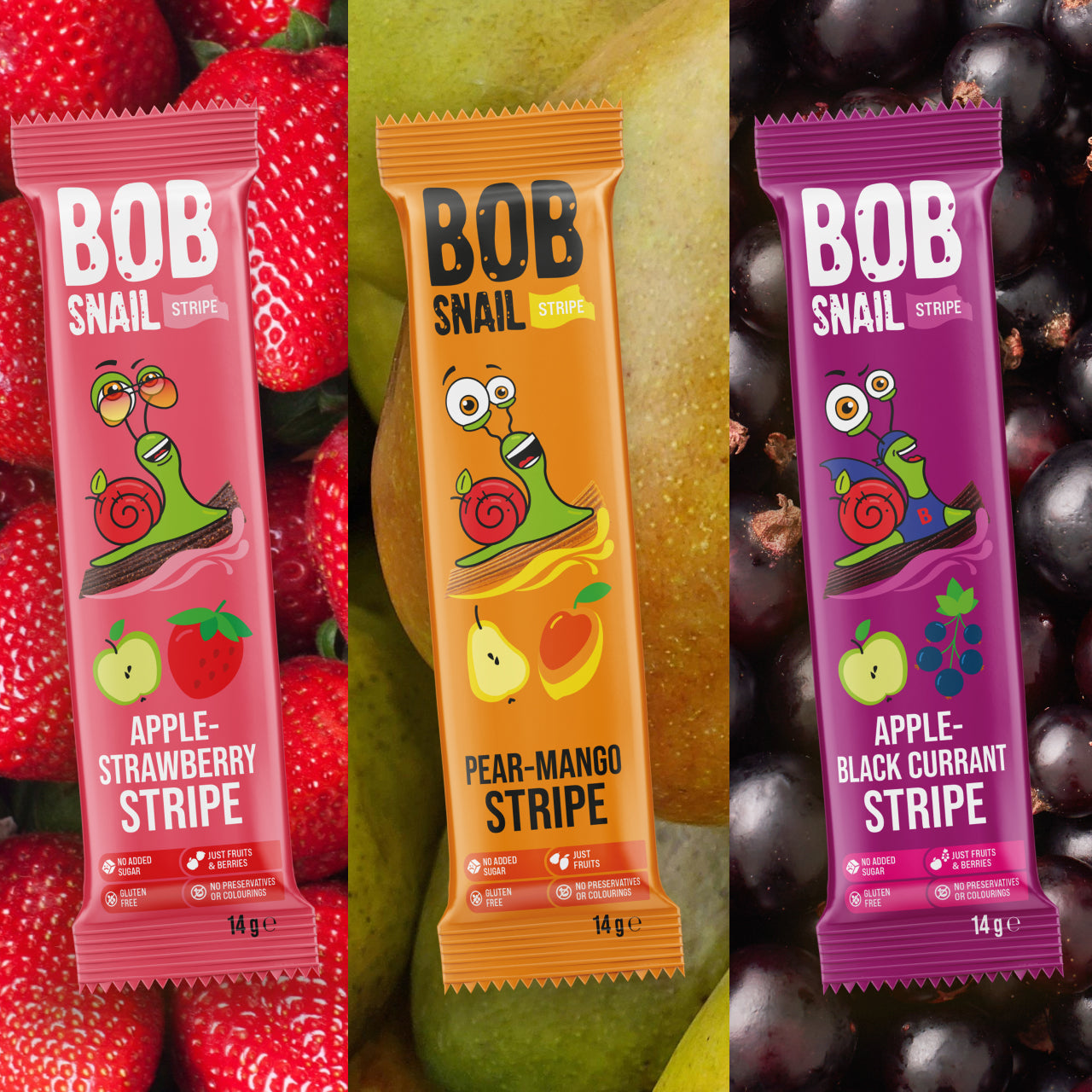 Bob Snail Set 21 - Fruchtstreifen je 10x14g Apfel-Erdbeere, Birne-Mango, Apfel-Johannisbeere
