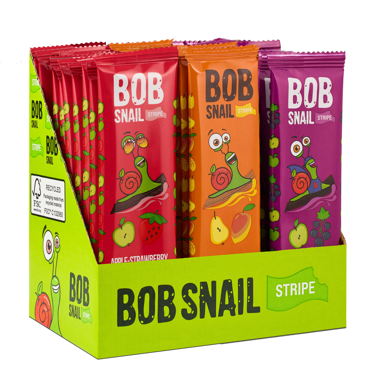 Bob Snail Set 21 - Fruchtstreifen je 10x14g Apfel-Erdbeere, Birne-Mango, Apfel-Johannisbeere