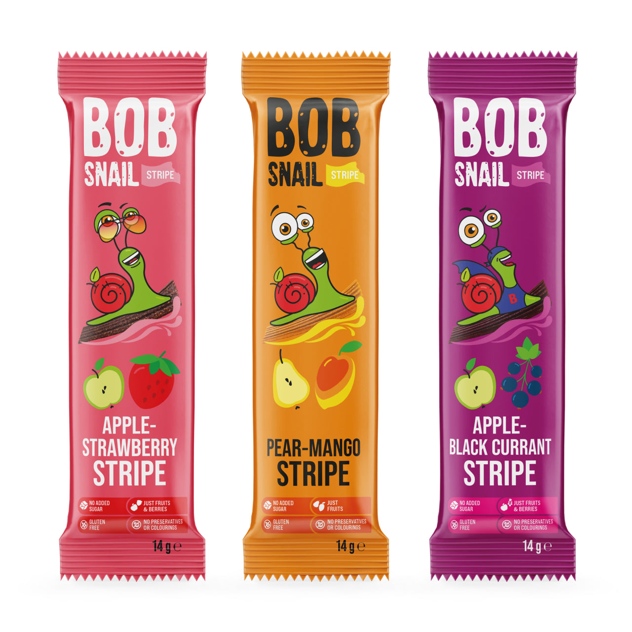 Bob Snail Set 21 - Fruchtstreifen je 10x14g Apfel-Erdbeere, Birne-Mango, Apfel-Johannisbeere