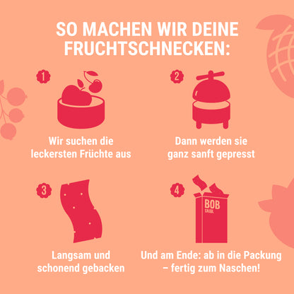 Bob Snail Set 21 - Fruchtstreifen je 10x14g Apfel-Erdbeere, Birne-Mango, Apfel-Johannisbeere