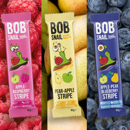 Bob Snail Set 22 - Fruchtstreifen je 10x14g Apfel-Himbeere, Birne-Apfel, Apfel-Birne-Heidelbeere