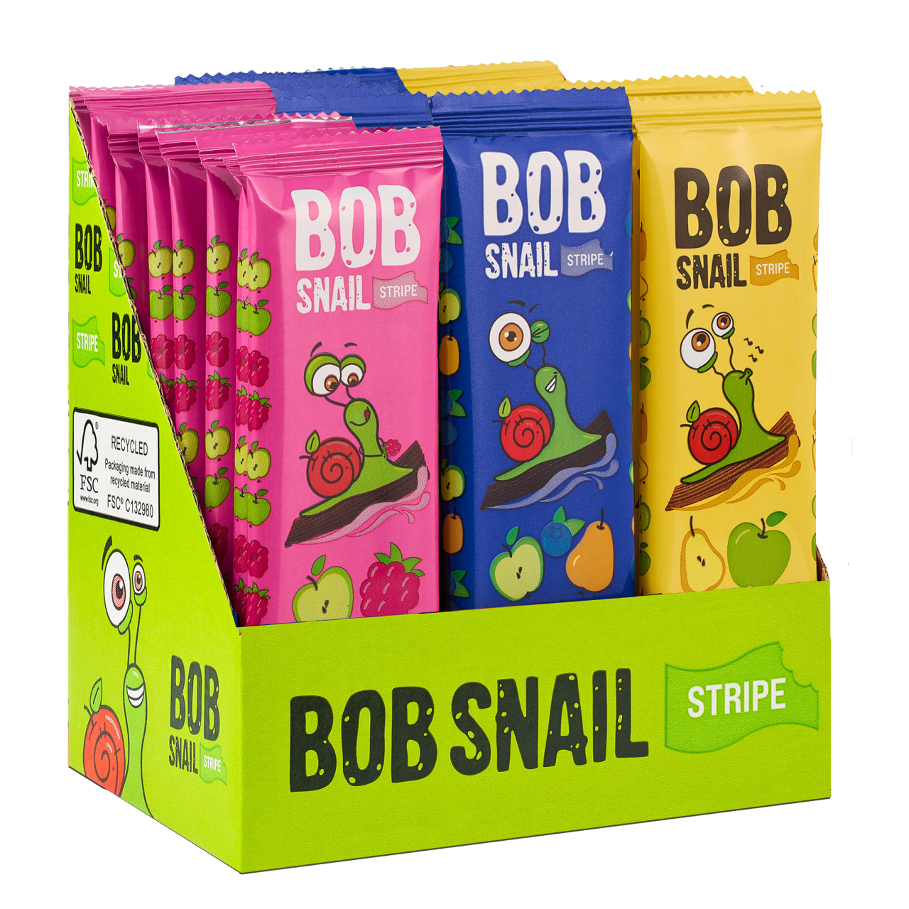 Bob Snail Set 22 - Fruchtstreifen je 10x14g Apfel-Himbeere, Birne-Apfel, Apfel-Birne-Heidelbeere