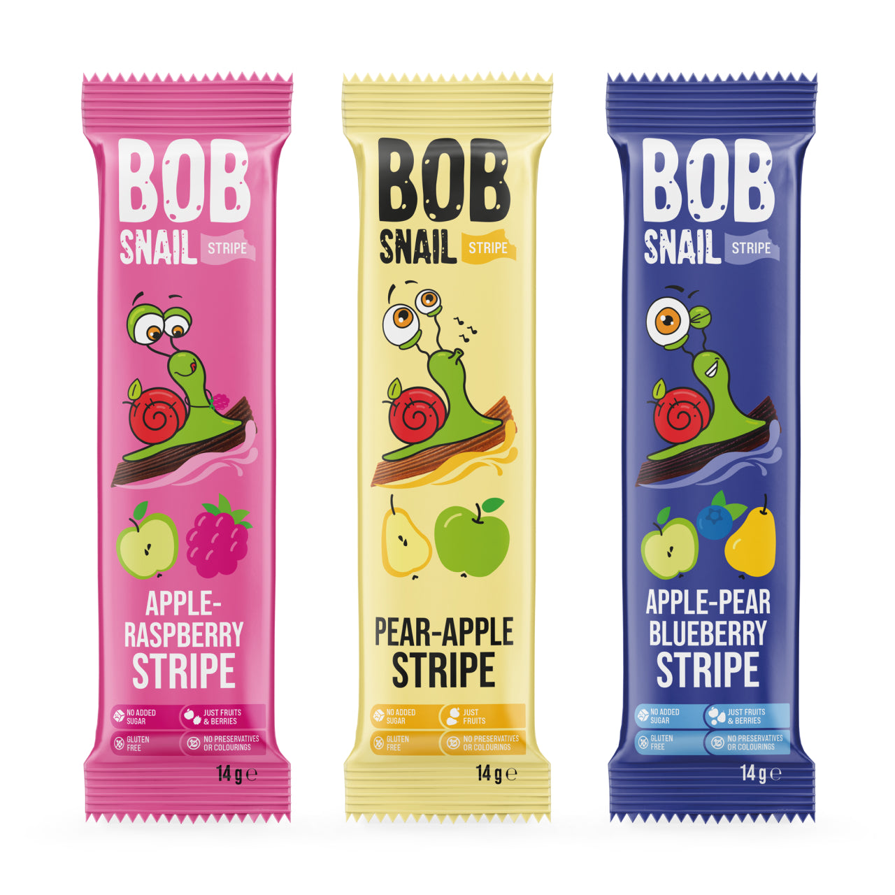 Bob Snail Set 22 - Fruchtstreifen je 10x14g Apfel-Himbeere, Birne-Apfel, Apfel-Birne-Heidelbeere