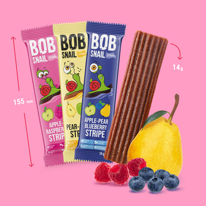 Bob Snail Set 22 - Fruchtstreifen je 10x14g Apfel-Himbeere, Birne-Apfel, Apfel-Birne-Heidelbeere