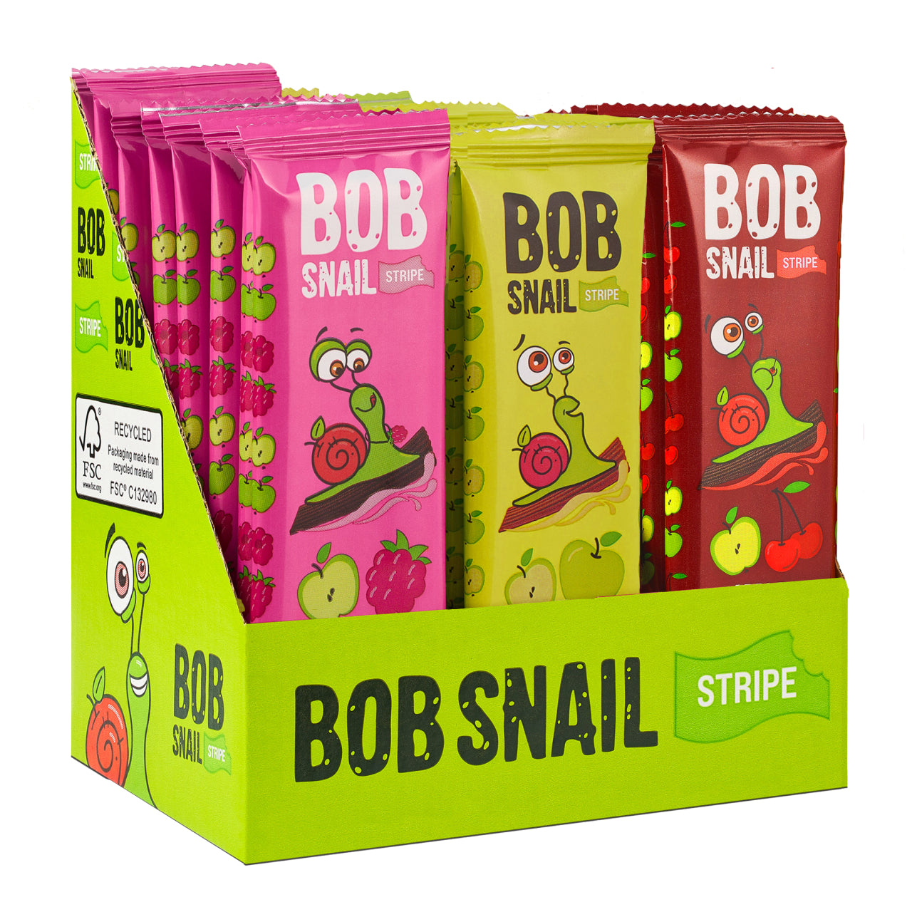 Bob Snail Set 23 - Fruchtstreifen je 10x14g Apfel-Himbeere, Apfel, Apfel-Kirsche