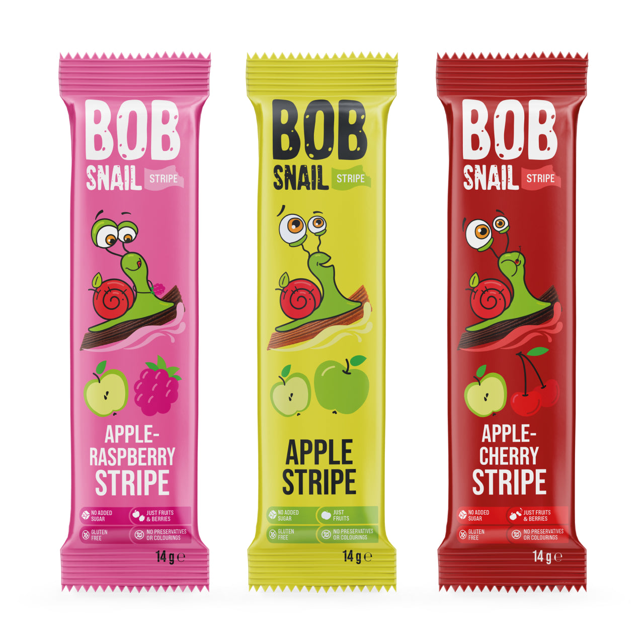 Bob Snail Set 23 - Fruchtstreifen je 10x14g Apfel-Himbeere, Apfel, Apfel-Kirsche