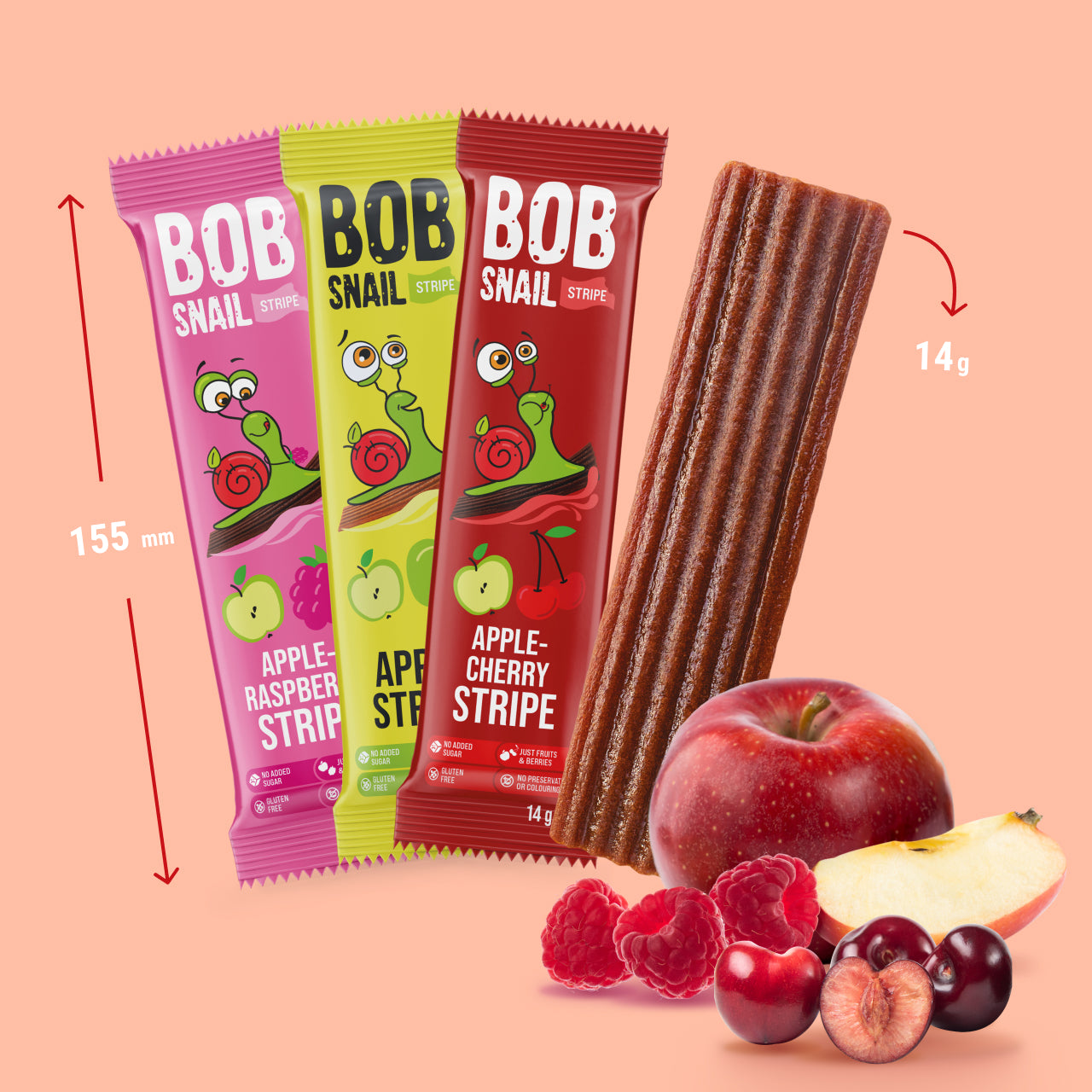 Bob Snail Set 23 - Fruchtstreifen je 10x14g Apfel-Himbeere, Apfel, Apfel-Kirsche