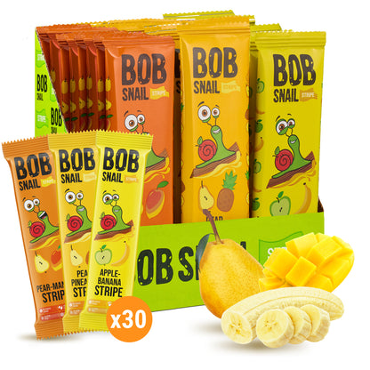 Bob Snail Set 24 - Fruchtstreifen je 10x14g Birne-Mango, Birne-Ananas, Apfel-Banane