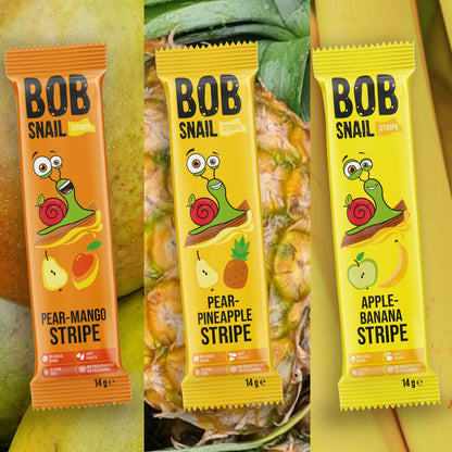Bob Snail Set 24 - Fruchtstreifen je 10x14g Birne-Mango, Birne-Ananas, Apfel-Banane