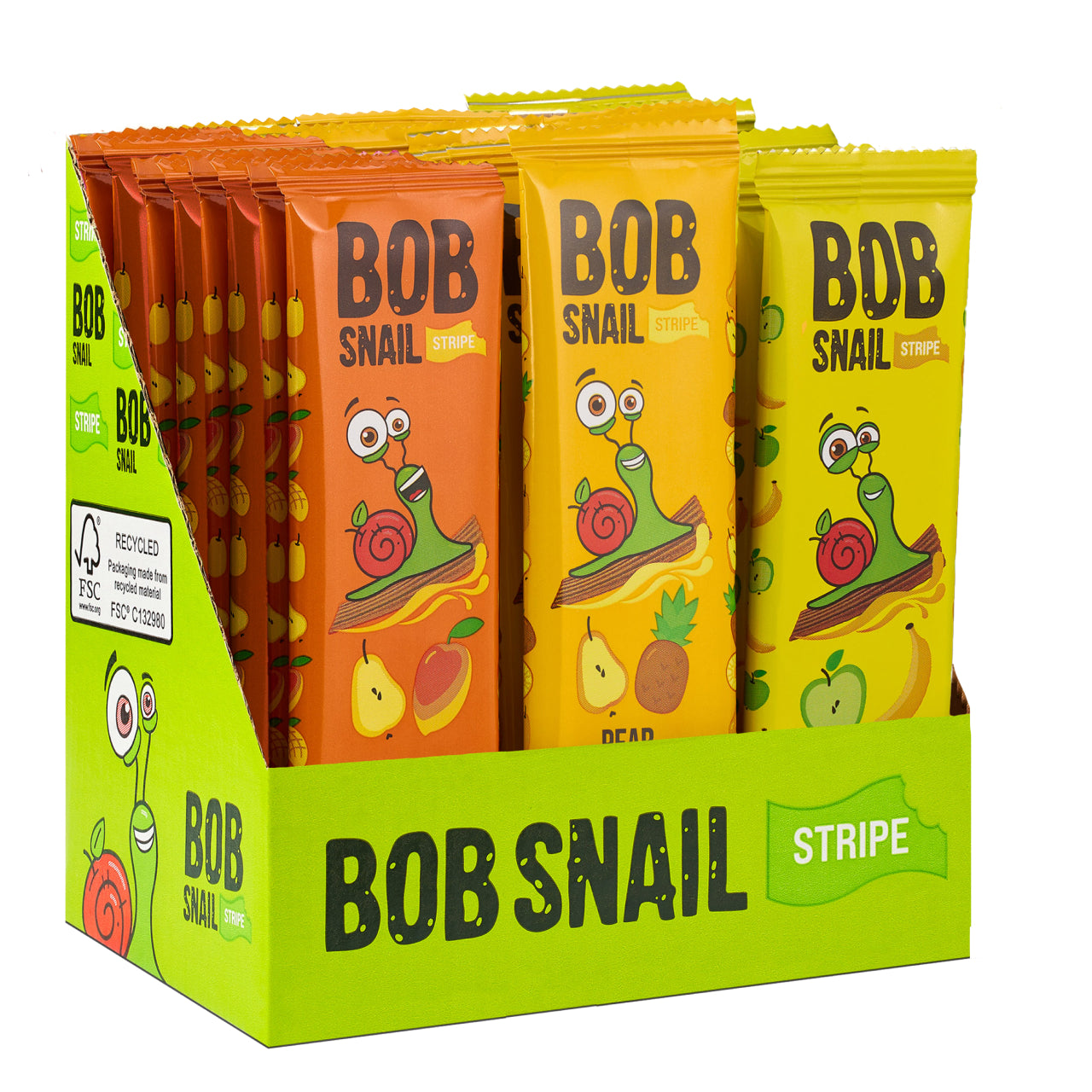 Bob Snail Set 24 - Fruchtstreifen je 10x14g Birne-Mango, Birne-Ananas, Apfel-Banane