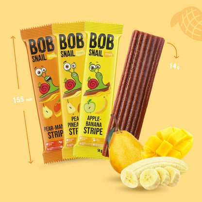 Bob Snail Set 24 - Fruchtstreifen je 10x14g Birne-Mango, Birne-Ananas, Apfel-Banane