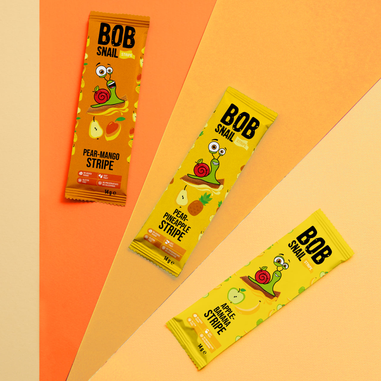 Bob Snail Set 24 - Fruchtstreifen je 10x14g Birne-Mango, Birne-Ananas, Apfel-Banane