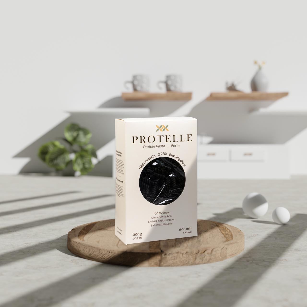 Protelle Vegane Proteinpasta Fusilli 6er Pack | 6x300g | 30% Pflanzliches Eiweiß  | High Protein & Low Carb Nudeln | Vorratspack
